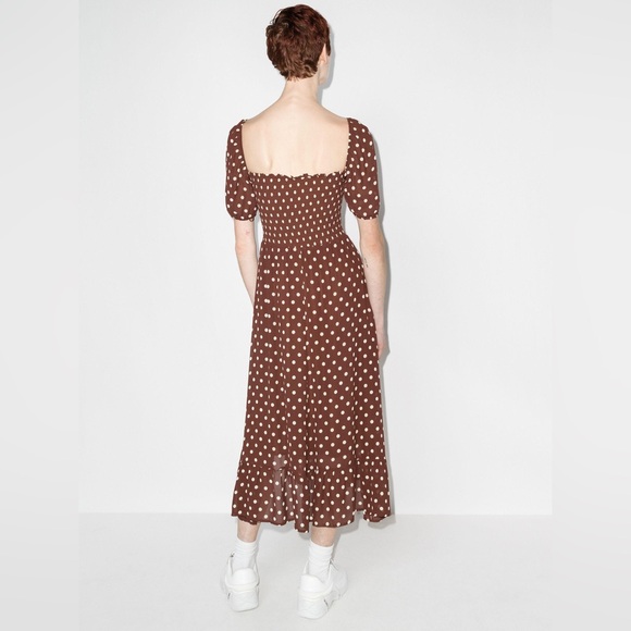 Reformation Meadow Dress in Brown Polka Dot, Vintage Retro Style Midi Dress - Picture 4 of 9
